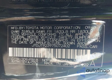 2007 Toyota Yaris z USA, uszkodzony, nr VIN JTDJT923975072402